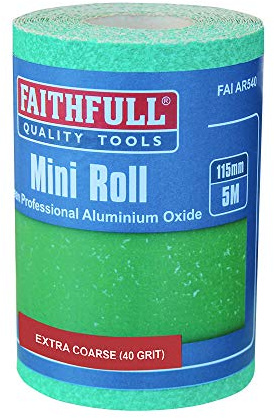 Faithfull 5M Extra Coarse (40 Grit) Aluminium Oxide Sandpaper Roll, 115mm x 5M, Green, Pro, Paper Backing, Compatible with Metal and Wood