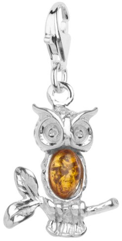 InCollections Damen-Charm-Anhänger 925/000 Sterlingsilber mit Bernstein, Eule 0020200100890