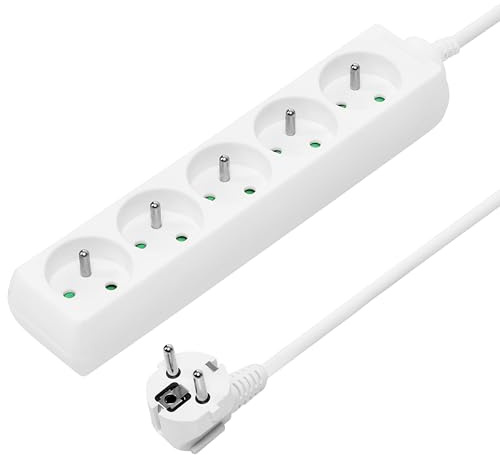 PremiumCord Multiprise 7m, 5 Prises, Rallonge 230V, 5 Prises Françaises Tournées à 45°, Multiprise de Qualité avec Sécurité Enfant, Couleur Blanc