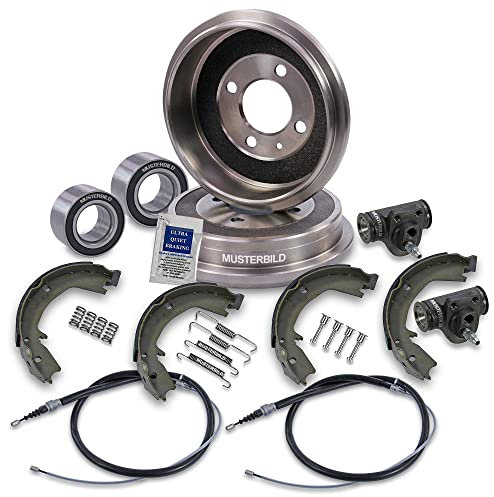 2x Bremstrommel +ABS-Ring + Bremsbacken Bremsbackensatz mit Zubehör +2x Radbremszylinder + 2x Radlager + 2x Handbremsseil Hinterachse hinten