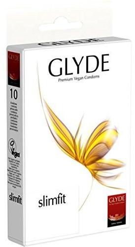 Glyde Ultra Slimfit 10 schmale Kondome mit 49mm Breite (XS), vegane Kondome ohne Casein, zertifiziert mit der Vegan-Blume