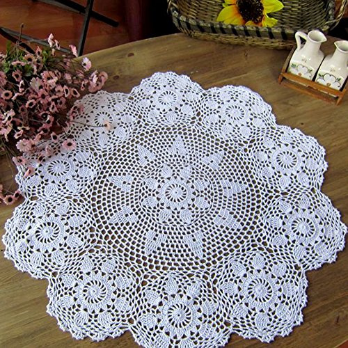 laivigo New Handmade Crochet Spitze rund Tischdecke Deckchen Spitzendeckchen, 61–78,7 cm, baumwolle, weiß, 79 cm