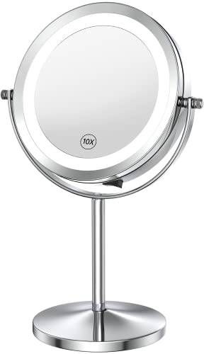 Benbilry Benvivy Lighted Makeup Mirror with Magnification, LED Double Sided 1x/10x Magnifying Vanity Mirror,7 Inch Battery Powered 360° Swivel Cosmetic Mirror Shaving Mirror
