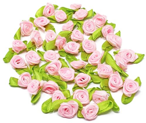 Light Pink 15mm Mini Rose Satin Ribbon Rose Buds Craft Decorative Craft Flowers (25)