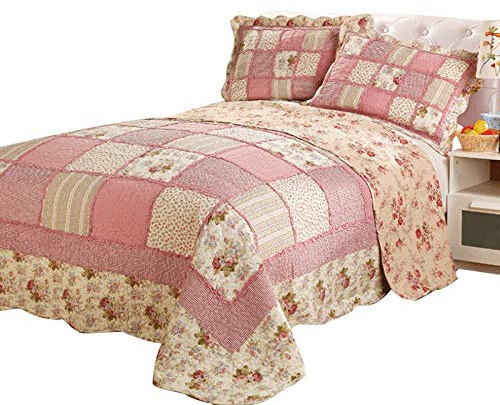 Colcha Acolchada Boutí 3 Piezas King Size Edredón Multifuncional Estampado De Flores Funda De Cama Patchwork Colchas(230 * 250CM) Fundas De Almohada （50 * 70CM*2）