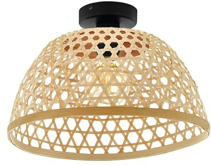 EGLO Deckenlampe Claverdon, 1 flammige Deckenleuchte Vintage, Natur, Boho | Hygge, Wohnzimmerlampe aus Stahl, Holz in Schwarz, Naturfarben, Küchenlampe, Flurlampe Decke mit E27 Fassung
