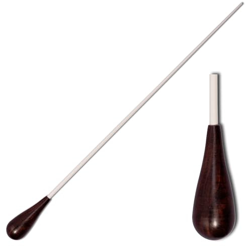 Montford Conductor's Baton – 14 Ebony Wood Pear-Shaped Grip with White Lacquered Stick, Ergonomically Balanced for Orchestral & Band Conducting - MFBE14P