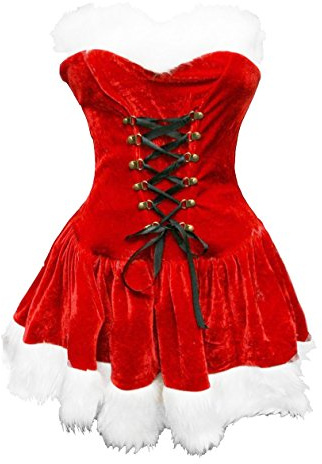 Bslingerie® Trendig tomte juldräkt klänning och hatt outfit (XXL, röd)