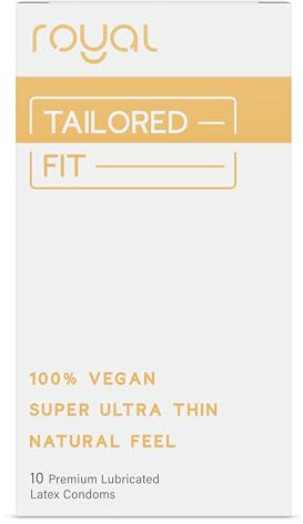 Royal Super Ultra Thin Vegan Condoms for Men – Tailored Fit Premium Lubricated - Unflavored Lubricant, Organic Latex - Odorless, Slim & Snug, Spermicide Free - Safe & Durable, Natural Feel - 10 Pack