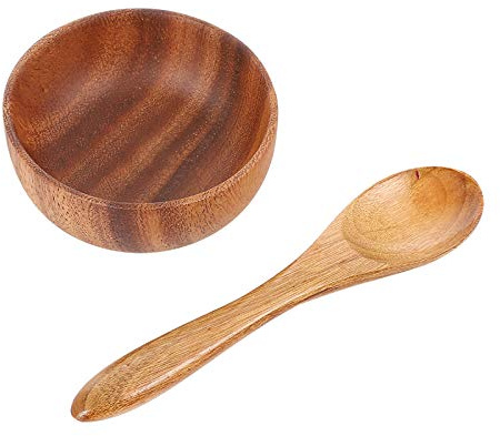 Yardwe Bol À Salade en Bois, Bol en Bois Alimentaire Complémentaire De Céréales Aux Fruits (8X4Cm + Cuillère)