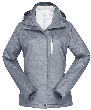 33,000ft Women's 3 in 1 Hooded Waterproof Coat Winter Ski Hiking Rain Jacket Softshell Fleece Lined Raincoat Windbreaker
