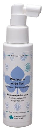 Biofficina Toscana Risciacquo acido capelli lisci, 100ml – Districante capelli ad azione illuminante e disciplinante – Con uva, melograno bio e cheratina vegetale