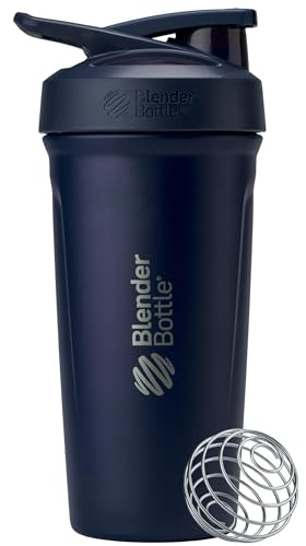 BlenderBottle Sport Insulated Stainless Steel Shaker Bottle with Wire Whisk, 24-Ounce, Navy – Protein Shakes & Hydration for Athletes & Fitness Enthusiasts, Easy Mixing, Lockable Lid