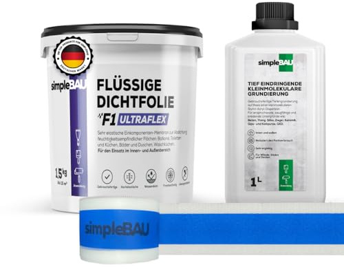 simpleBAU Flüssigfolie Ultraflex 1,5kg 1L Tiefengrund Dichtband Wasserfest