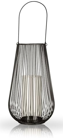 KHG Windlicht 36 cm in schwarz aus Metall, mit Glaseinsatz, Kerzenständer, Kerzenhalter, Outdoor und Indoor, Deko, für Wohnzimmer, Balkon, Terrasse, Garten usw.