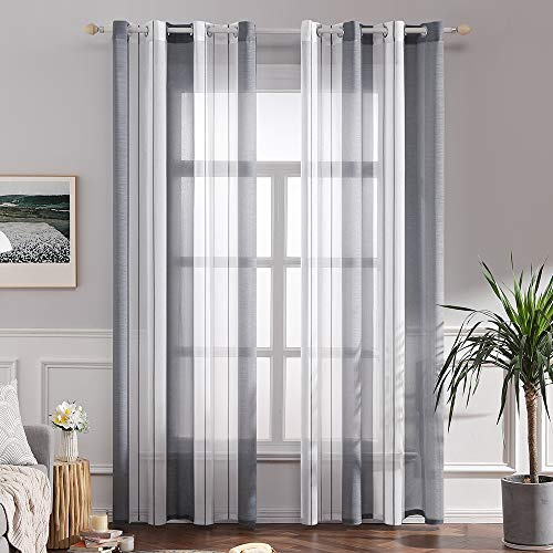 MIULEE Tende Voile a Righe Bianco e Grigio con Anelli 2 Pezzi 140x280 cm