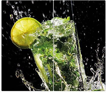 banjado Schneidebrett Glas mit Motiv Brasilianischer Cocktail - großes zweiteiliges Glasschneidebrett rechteckig 2 x 30 cm x 52 cm - auch verwendbar als Schneidebrett Herdabdeckung