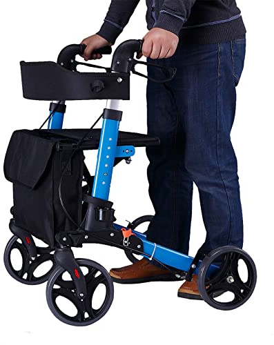 Faltbarer 4-Rad-Gehwagen mit feststellbaren Bremsen, Mobilitätshilfe, leicht zu manövrieren und höhenverstellbar, Krücken für ältere und behinderte Benutzer