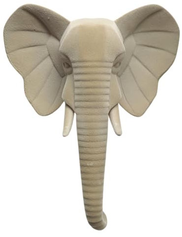 Generisch Deko Figur Wand Elefant Elefantenkopf beige Samt Afrika Tier Wanddekoration