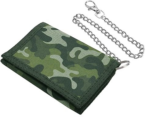 HENGBIRD Geldbeutel Kinder, Slim Geldbörse Camo Portmonee Kinder mit Kette Clip Reißverschluss Faltbare Dreifache Portemonnaie Kindergeldbeutel Jungs Wallet für Teenager Jungen Herren