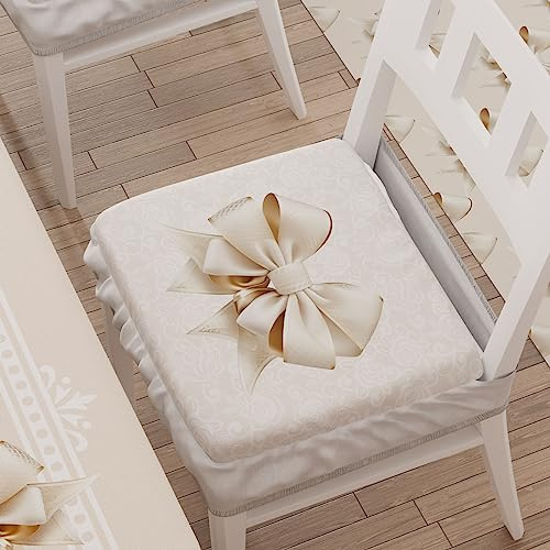 PETTI Artigiani Italiani - Cuscini per Sedia Cucina con Elastico da 2 Pezzi, Copricuscini in Microfibra, Coprisedia con Molla Disegno Fiocco Beige 100% Made in Italy