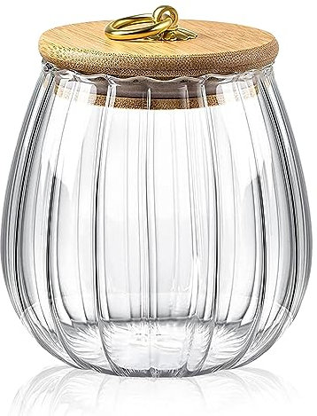 Tarana Bocaux en verre, 600 ml, bocaux de rangement avec couvercle en bambou, poignée en métal antidérapante, récipients en verre pour thé, café, épices