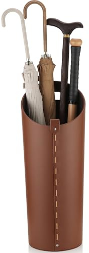ELPMD Brown Leather Umbrella Holder Indoor Umbrella Stand Rack for Entryway Tall Bucket That won't Fall Down Storage 10 Different Sizes of Canes Walking Sticks Toy Swords etc