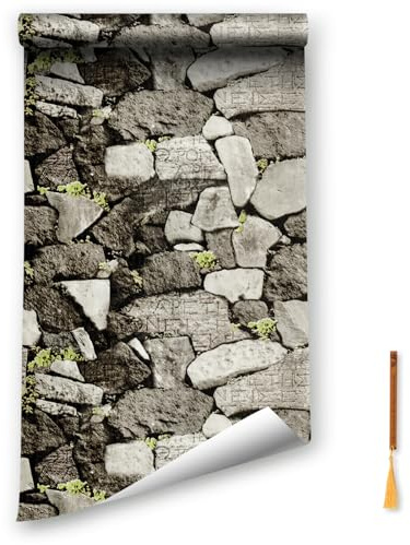 Oufdj-iPro Stein Tapete Ziegel Vinyl Selbstklebend Rote Ziegel Wasserdichte Wanddekoration Rolle Mit Exquisiten Lesezeichen Aus Holz, 44.5x1200CM