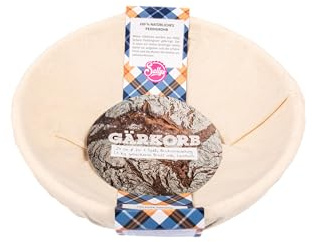 Sallys Gärkorb zum Brotbacken - aus Nachhaltigem Rattan inkl. Leineneinlage 30 °C waschbar, für Brot bis zu 1 kg, Ø 24 cm (Groß, Rund)