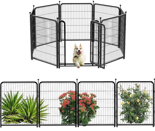Getlay Dog Playpen 24 inch(H) 8 Panels Dog Fence Outdoor for Yard. Wide Door Low Threshold，Metal Dog Pen Heavy Duty Pet Puppy Exercise Pen for Rv Camping Garden Yard, Total 15.7 Ft(L)