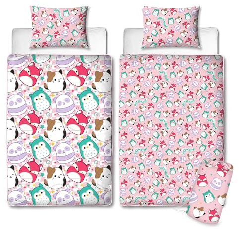 Squishmallows Official Single Bed Coverless Duvet Bedding | Reversible Coverless Quilt & Pillowcase | Washable Duvet | Perfect For Travelling & Sleepovers | Single 10.5 tog