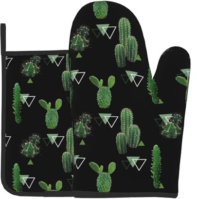 Ensemble de gants de cuisine et de maniques en forme de cactus – Accessoires de cuisson élégants et résistants à la chaleur pour cuisiniers amateurs et chefs professionnels, gants de four durables