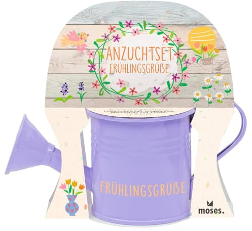 moses. Anzuchtset Gießkanne Frühlingsgrüße | Geschenk für Hobbygärtner | Frühblüher | Mini-Gießkanne | für drinnen und draußen