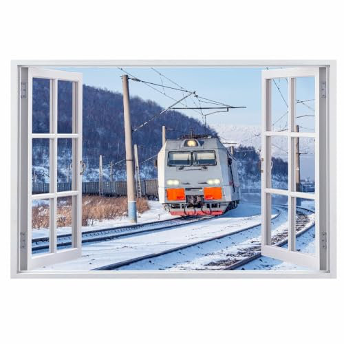 3D Durchbruch Wandtattoo Mädchen Kinderzimmer Zug Wandaufkleber Dekorative Winterschnee Abnehmbare Wandsticker Vinyl für Junge Teenager Zimmer Wohnzimmer Schlafzimmer Wandbilder Deko