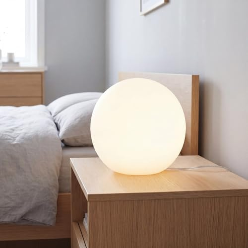 Licht-Erlebnisse Tischlampe rund Ø 30 cm H: 26,5 cm Weiß inkl. E27 LED 2700 K warmweiß Kabel Schalter Kugelleuchte innen Tischleuchte