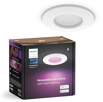 Philips Hue Connected Recessed Spotlight, 90 mm, White and Colour Light, Bluetooth Compatible, Voice Control with Alexa, Apple Home and Google Assistant, White