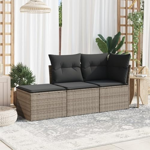 Festnight Gartensofa Rattan Sofa mit Stauraum 3 Sitzer Lounge Sofa Outdoor Rattansofa 3er Balkon Lounge Klein Balkonmöbel Couch Gartenlounge Gartenmöbel Polyrattan Grau