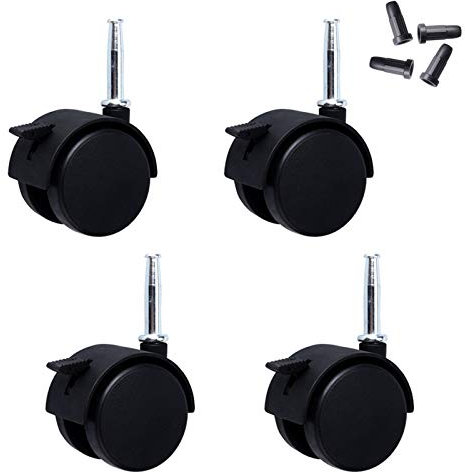 2-Zoll-Rad mit Bremsen, drehbare Trolley-Möbelrolle aus Nylon, bewegliche Lenkrollen für Sofa, Tisch, Stühle, Babybett, Metallschaft M8 x 40 mm, mit Sockel, Tragfähigkeit 75 kg, 4e