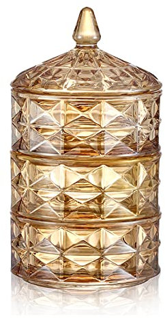 FQCXCKJ Sucrier Pot à facettes en cristal et diamant avec couvercle en cristal, ensemble d'organisation de stockage des aliments multicouche, Pot à bonbons, plat à bonbons, Pot à sucre