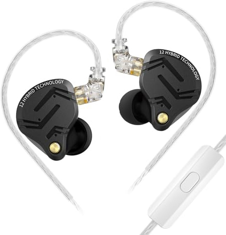 EZ EAR KZ ZS12 Pro X - Auriculares intraurales IEM, 1DD+5BA híbridos con Cable, Auriculares KZ, los Mejores Auriculares intraurales con Cable de 2 Pines para audiófilos (Negro Oscuro, con micrófono)