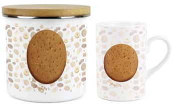 Purely Home Digestive Mug & Canister Gift Set - Novelty Gifts for Foodies - Ceramic Mug & Enamel Biscuit Tin/Cookie Jar Present