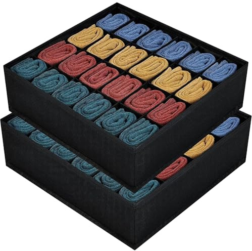 DIMJ Unterwäsche Socken Organizer - 2er Set, 48 Fächer (2x24) Schrank Schubladen Organizer, Faltbare Ordnungssystem Kleiderschrank, Aufbewahrungsboxen Kleidung, für kommode, Krawatten, Schwarz
