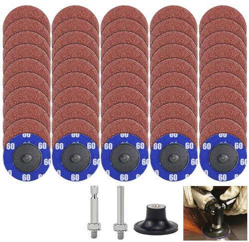 50 Stück Schleifscheiben Set, 2 Zoll Schleifscheiben Körnung 60, Schnellwechselscheiben mit 1/4 Zoll Scheiben Pad Halter, 2 Zoll 60mm Schleifscheiben Set, for Die Grinder Surface Prep Strip Grind