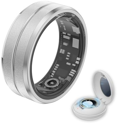Gbbazu Smart Ring Health Tracker - Fitness Sleep Heart Rate Blood Oxygen Tracker Smart Ring for Men and Women,IP68 Waterproof Level Bluetooth Fitness Tracker Rings - Free APP (Silver, Size 9)
