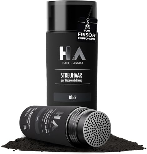 Hair-Assist Streuhaar für sekundenschnelle Haarverdichtung [27,5g] Schütthaar - Haarverdichter kaschiert effektiv Haarausfall - von Friseuren entwickelt & empfohlen (Schwarz, 27,5 Gramm)