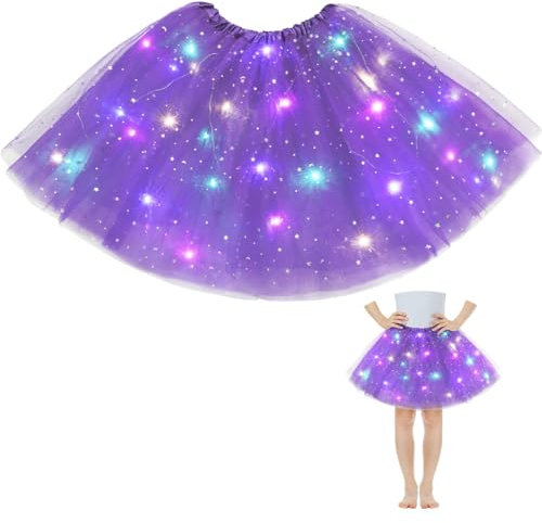 AYBUY Tutukjolar för flickor med LED-ljus, tyllkjol för barn, med foder, förtjockad balettdansfester, fin elastisk festivalklänning för halloween, jul, karneval festdräkt (mörklila)