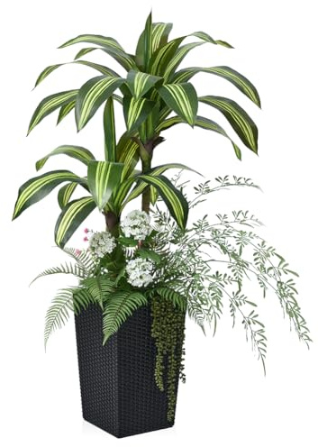 VeriNatural Künstliche Pflanze Drachenbaum 120 cm – Kunstpflanzen wie echt mit 6 Mini Pflanzen & UV Schutz – Große Plastikpflanze Künstlich mit Schwarze Topf Deko Wohnzimmer Büro Innen & Auße, VN151