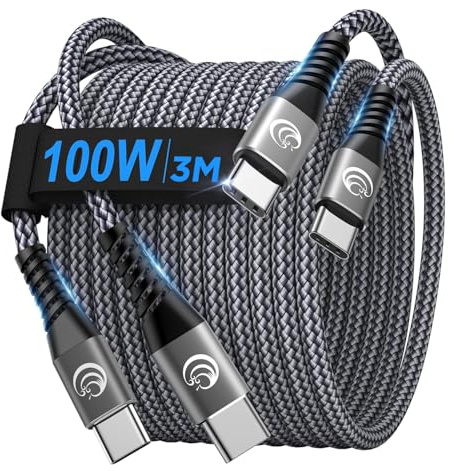 USB C to USB C Cable 3m 2Pack, 100W C to C Charger Cable Fast Charge USBC Type C Charging Lead for iPhone 16 15 Pro Max Plus MacBook iPad Air/Pro Samsung Galaxy S24/S23/S22 Ultra Pixel 8 Switch XPS