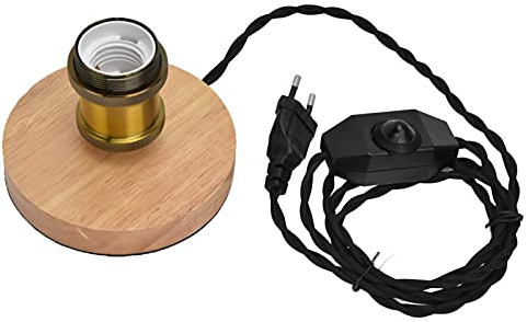Fafeicy Support de Lampe en Bois Vintage avec Bouton à intensité Variable pour Ampoule E27 E26, Base de Lampe en Chêne Rétro, Métal en Cuivre Haute Résistance, Luminaire de Chambre