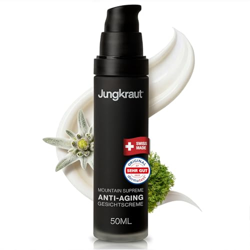 JUNGKRAUT Anti-Aging Creme Männer 50ml, Nachtcreme gegen Falten | Mountain Supreme Gesichtscreme mit Mooszellen-Technologie, strafft reife Haut, 24h Feuchtigkeit, Naturkosmetik Swiss Made